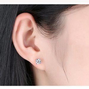 Silver ~  6mm ~ 316L Surgical Stainless Steel Round CZ Crystal Earring